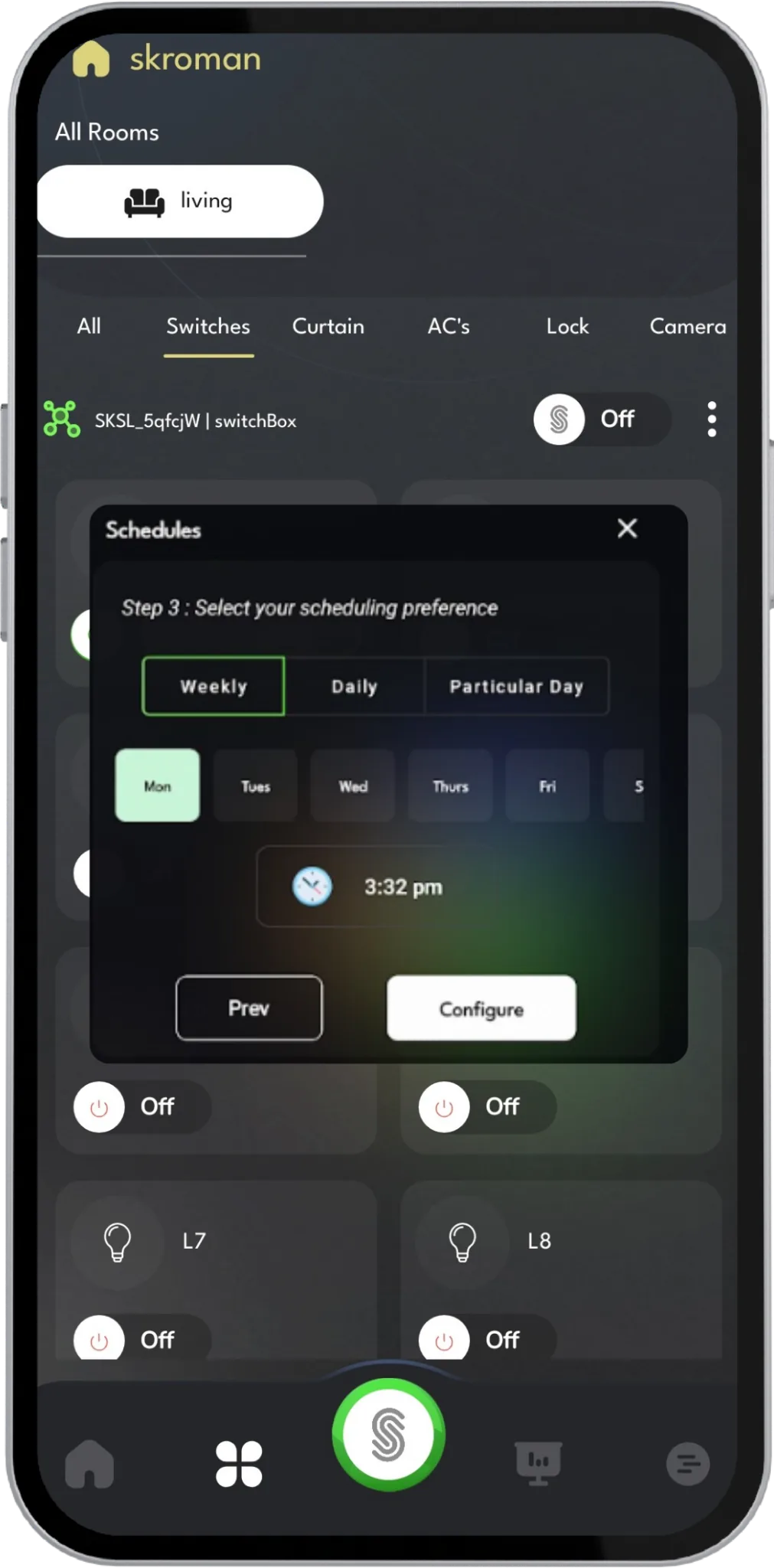Skroman smart home mobile app schedule