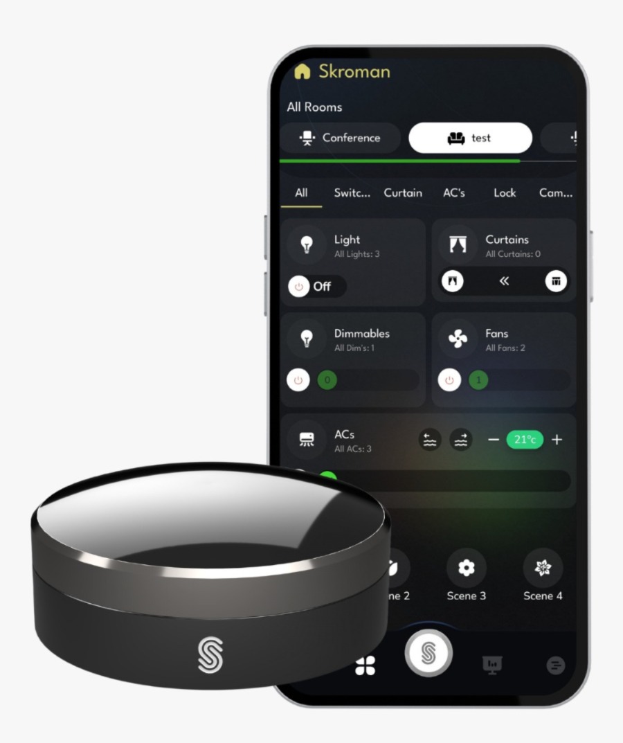 Skroman Smart IR Blaster controlling TV and AC via app