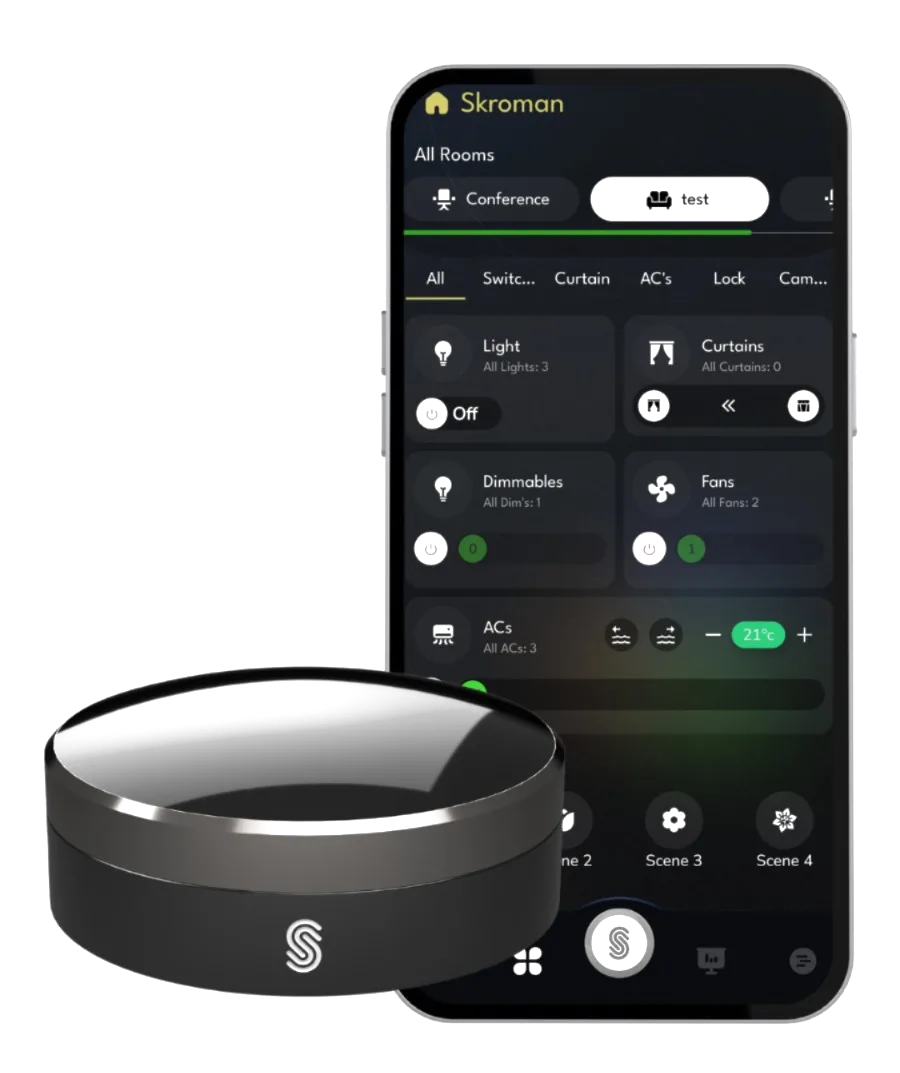 Skroman Smart IR Blaster controlling TV and AC via app